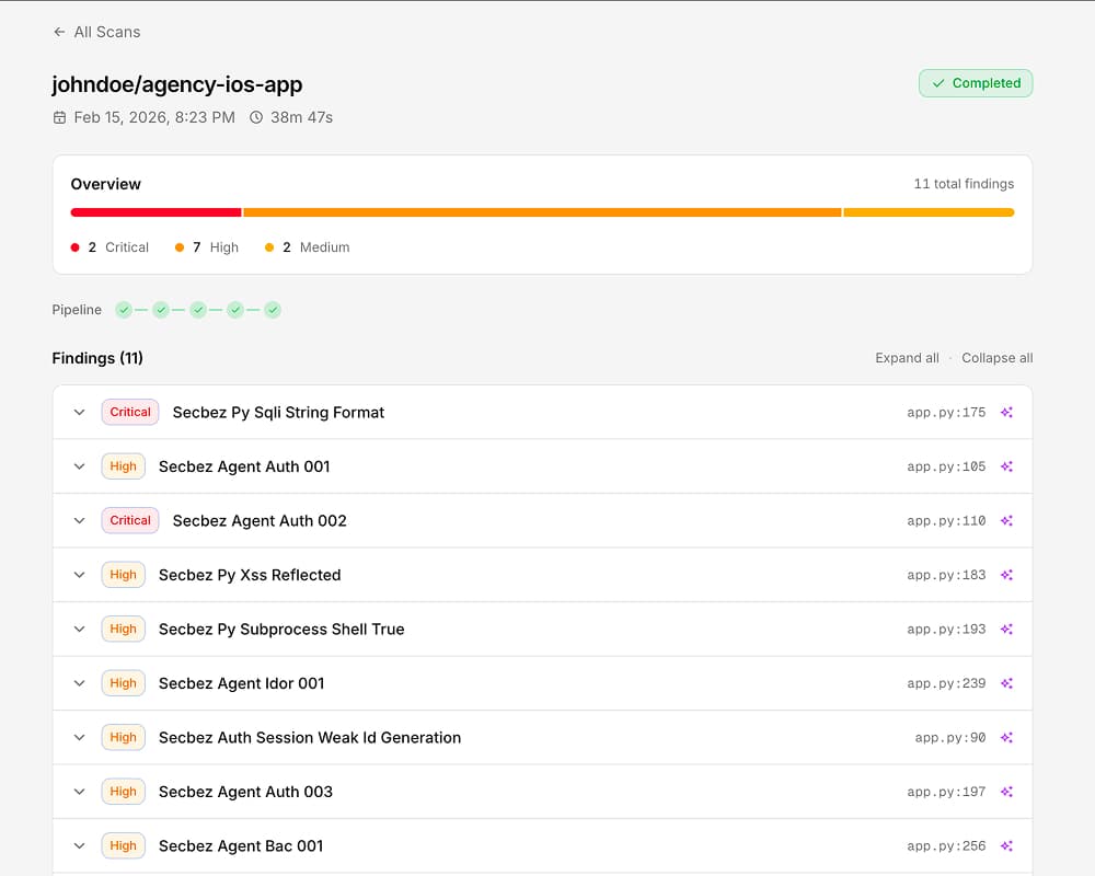 GitHub PR with Secbez security check status
